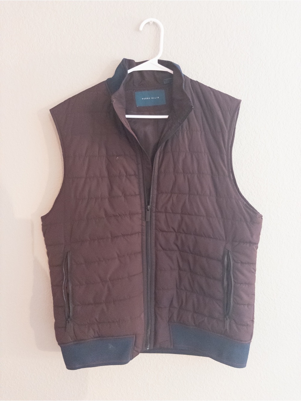 Perry Ellis Quilted Brown Men's Zip-Up Vest